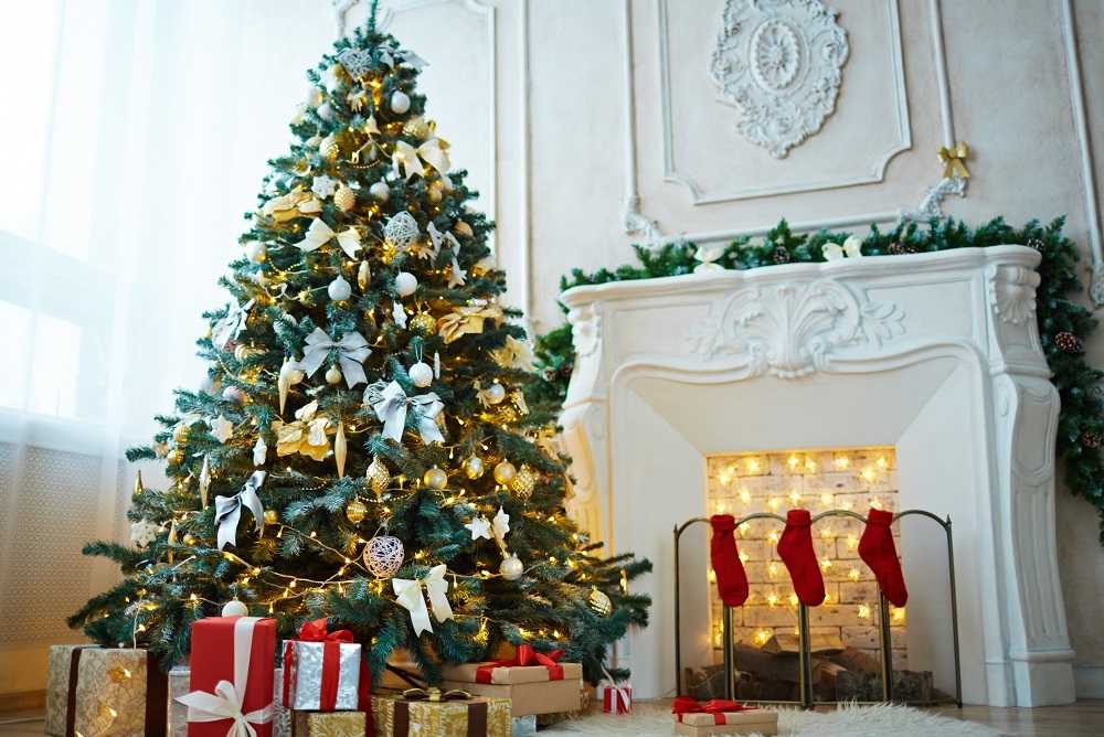 living room cleaned and decorated for the holidays