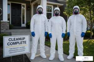 clean crime biohazard cleanup team outside restored property
