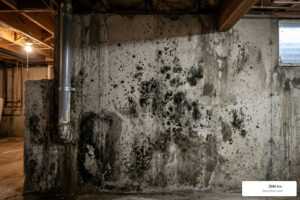 black mold growing on a damp basement wall - what kills black mold permanently