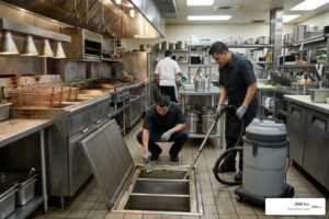 commercial grease traps and kitchen cooking equipment scheduled for deep cleaning