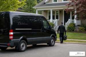 discreet service vehicle outside a Lake Mills home