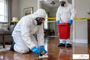 crime scene cleanup technicians in protective gear